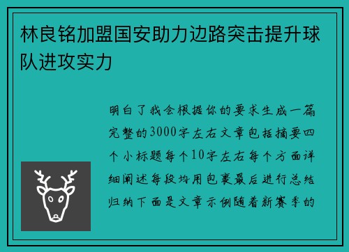 林良铭加盟国安助力边路突击提升球队进攻实力 林良铭加盟国安助力边路突击提升球队进攻实力